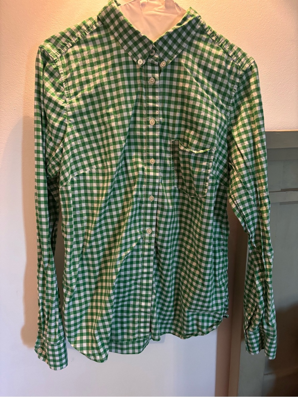 GAP Green and White Gingham Button-Down Shirt - women